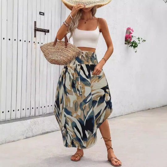 Damen Midirock mit elastischem Taillenbund und floralem Muster EB