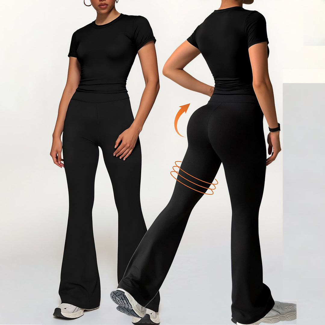 Damen Sportliches Set mit cropped Oberteil und flared Leggings EB
