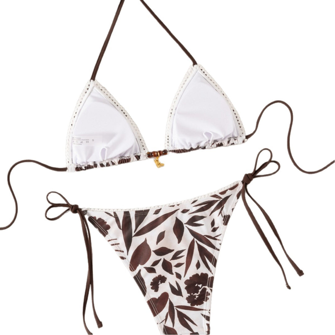 Damen Triangel-Bikini mit floralen Details und verstellbaren Trägern EB