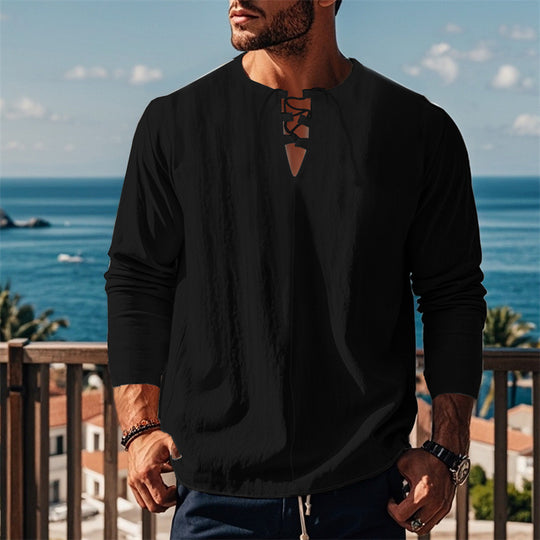 Herren modisches Langarmshirt mit Schnürung und V-Ausschnitt EB