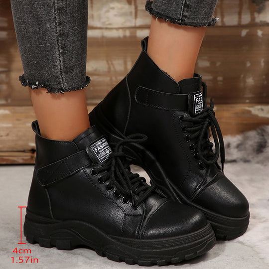 Damen modische Schnürstiefeletten mit hohem Kragen und robustem Profil EB