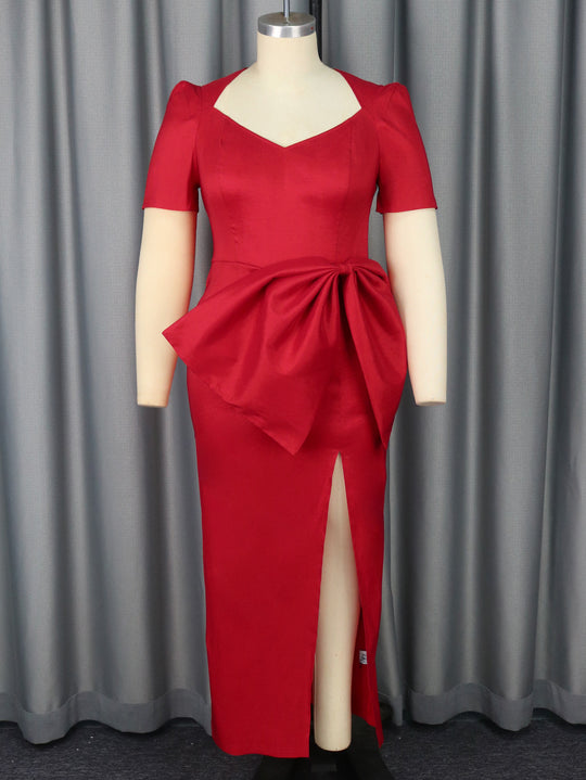 Damen Elegantes Abendkleid mit dekorativem Schleifen-Akzent und hohem Schlitz EB