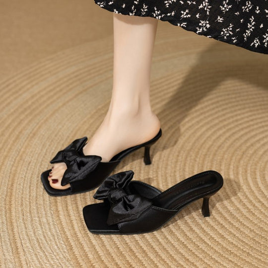 Damen elegante Slingback-Pantoletten mit dekorativem Satin-Schleifenakzent EB