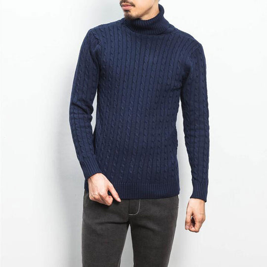 Herren nan Feinstrick-Rollkragenpullover mit Zopfmuster und schmaler Silhouette EB