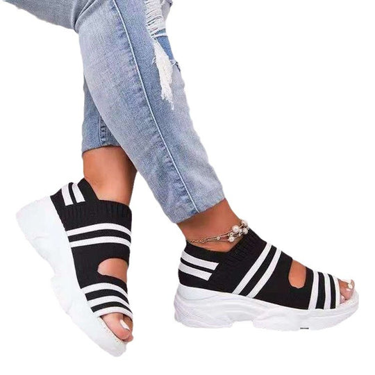 Damen atmungsaktive Freizeitschuhe mit offenen Zehen und elastischem Obermaterial EB
