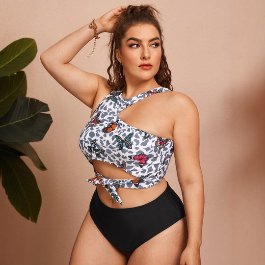Damen Crop-Bikini-Oberteil mit modischem Bindedesign EB