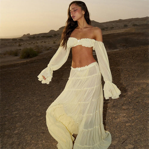 Damen luftiges Strandkleid mit Rüschen EB
