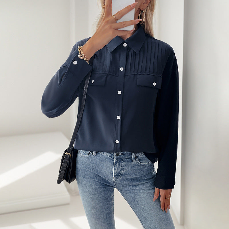 Damen elegante Bluse mit dekorativer Faltenstruktur EB