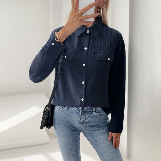 Damen elegante Bluse mit dekorativer Faltenstruktur EB