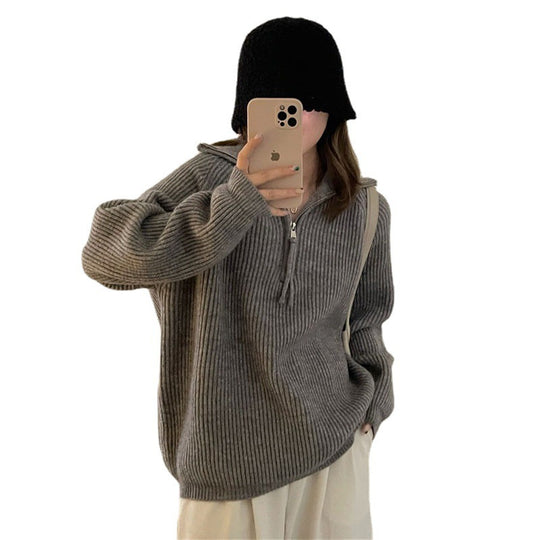 Damen Kuscheliger Strickpullover im Stehkragenstil EB