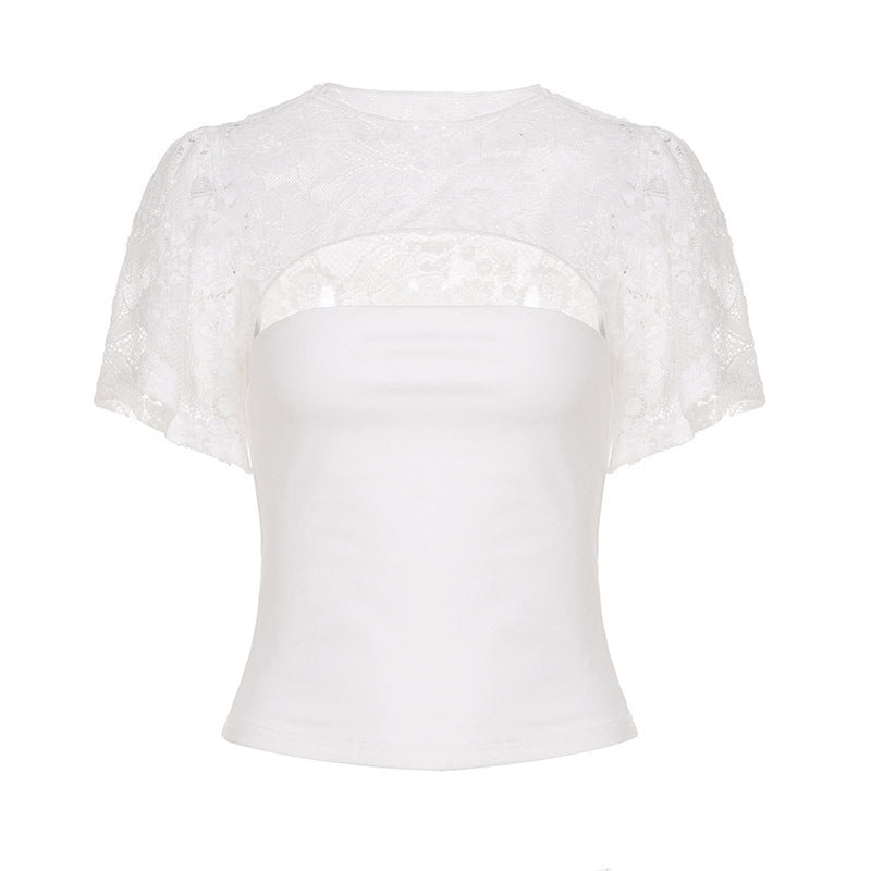 Damen Spitzenbluse mit weiten Ärmeln und elegantem Schnitt EB