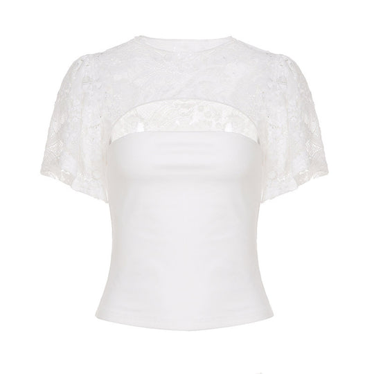 Damen Spitzenbluse mit weiten Ärmeln und elegantem Schnitt EB