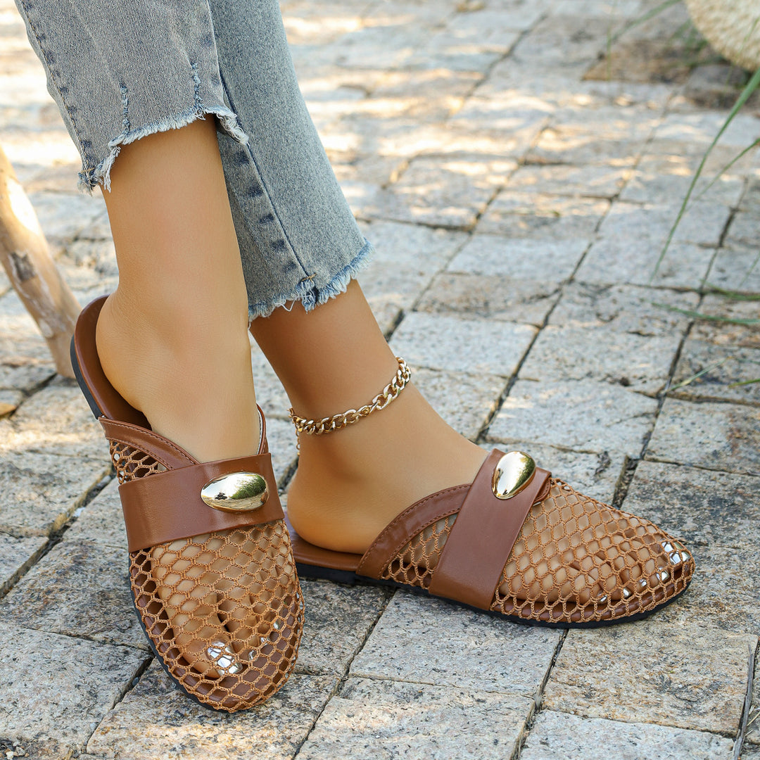 Damen Clogs mit modischem Netzdesign und eleganter Schnallenapplikation EB