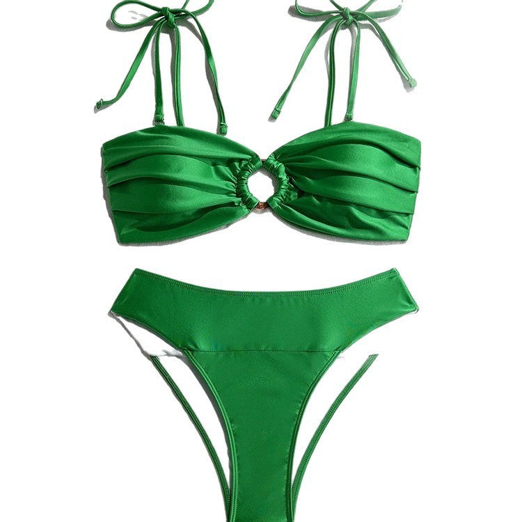 Damen Bikini-Set mit gerafftem Oberteil und modischem Ringdetail EB