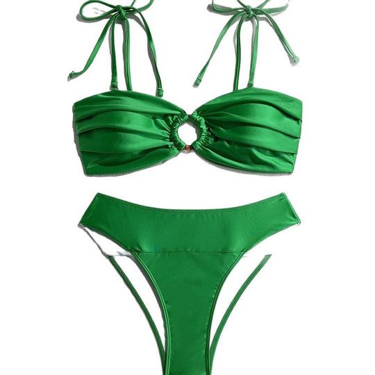 Damen Bikini-Set mit gerafftem Oberteil und modischem Ringdetail EB
