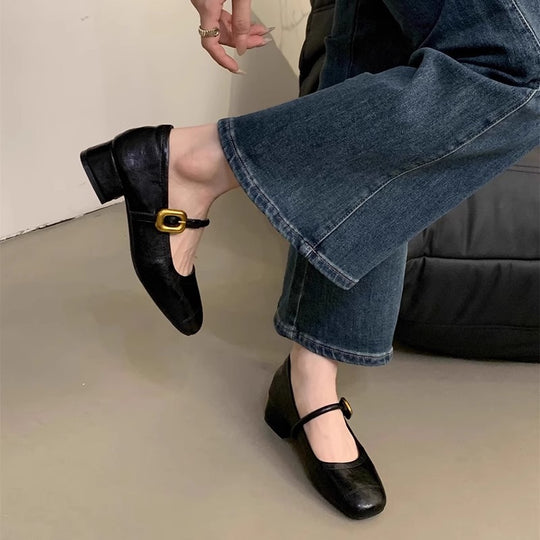 Damen Komfortable Ballerinas mit modischem Riemen und dekorativem Schnallenverschluss EB