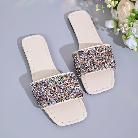 Damen Glamouröse Riemchen-Pantoletten mit funkelndem Glitter-Design EB