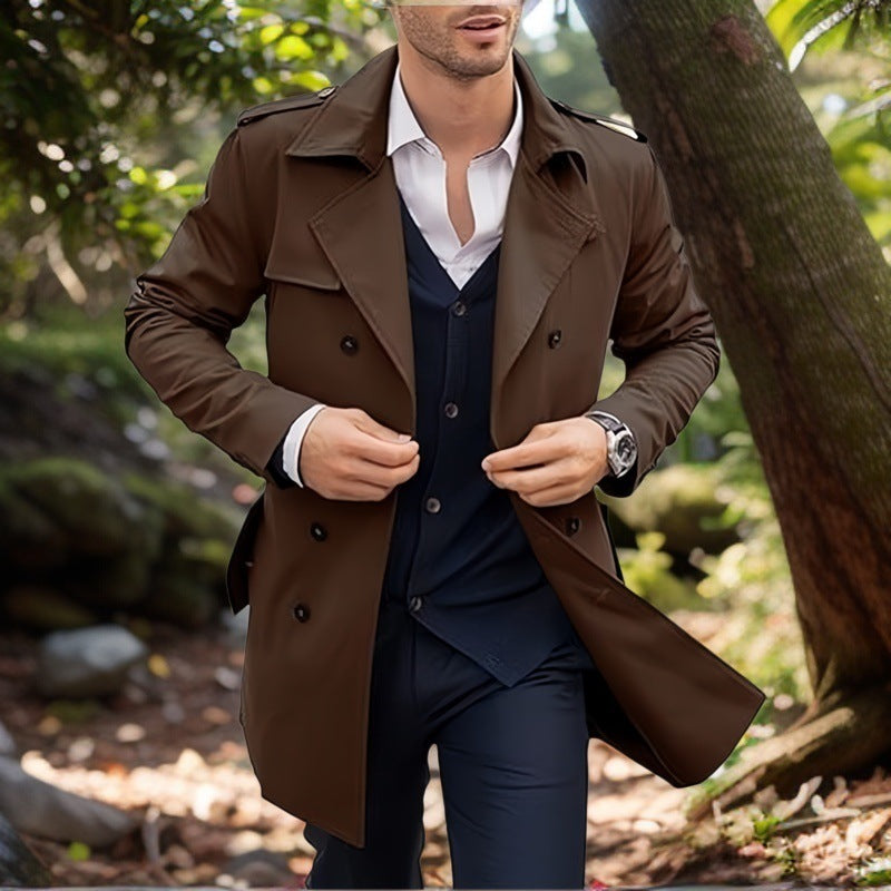 Herren klassischer Trenchcoat im zeitlosen Design mit knöpfbaren Taschen EB
