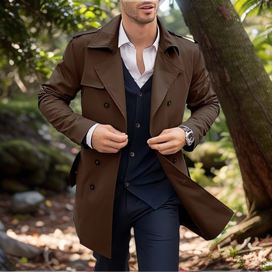 Herren klassischer Trenchcoat im zeitlosen Design mit knöpfbaren Taschen EB