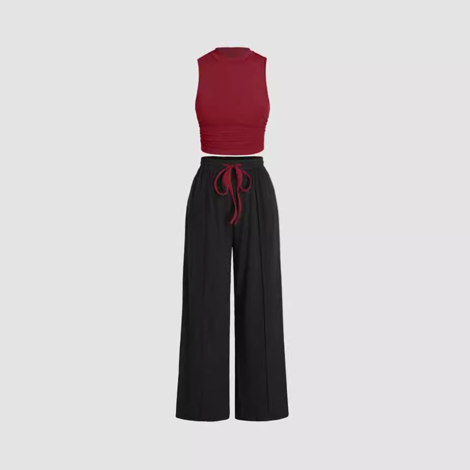 Damen lässiges Oberteil und weit geschnittene Hose Set EB