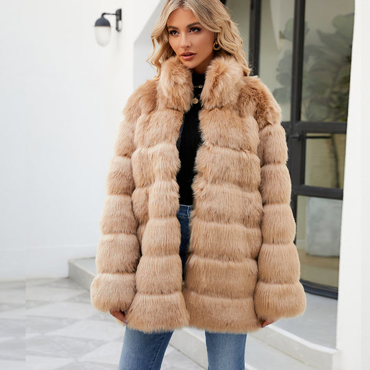 Damen Luxuriöse Kunstpelzjacke mit lockeren Ärmeln und voluminösem Schnitt EB