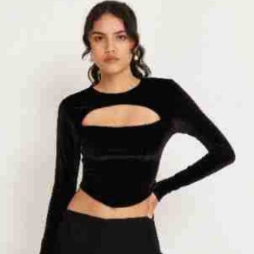 Damen Cropped Langarmoberteil mit innovativem Cut-Out-Design EB
