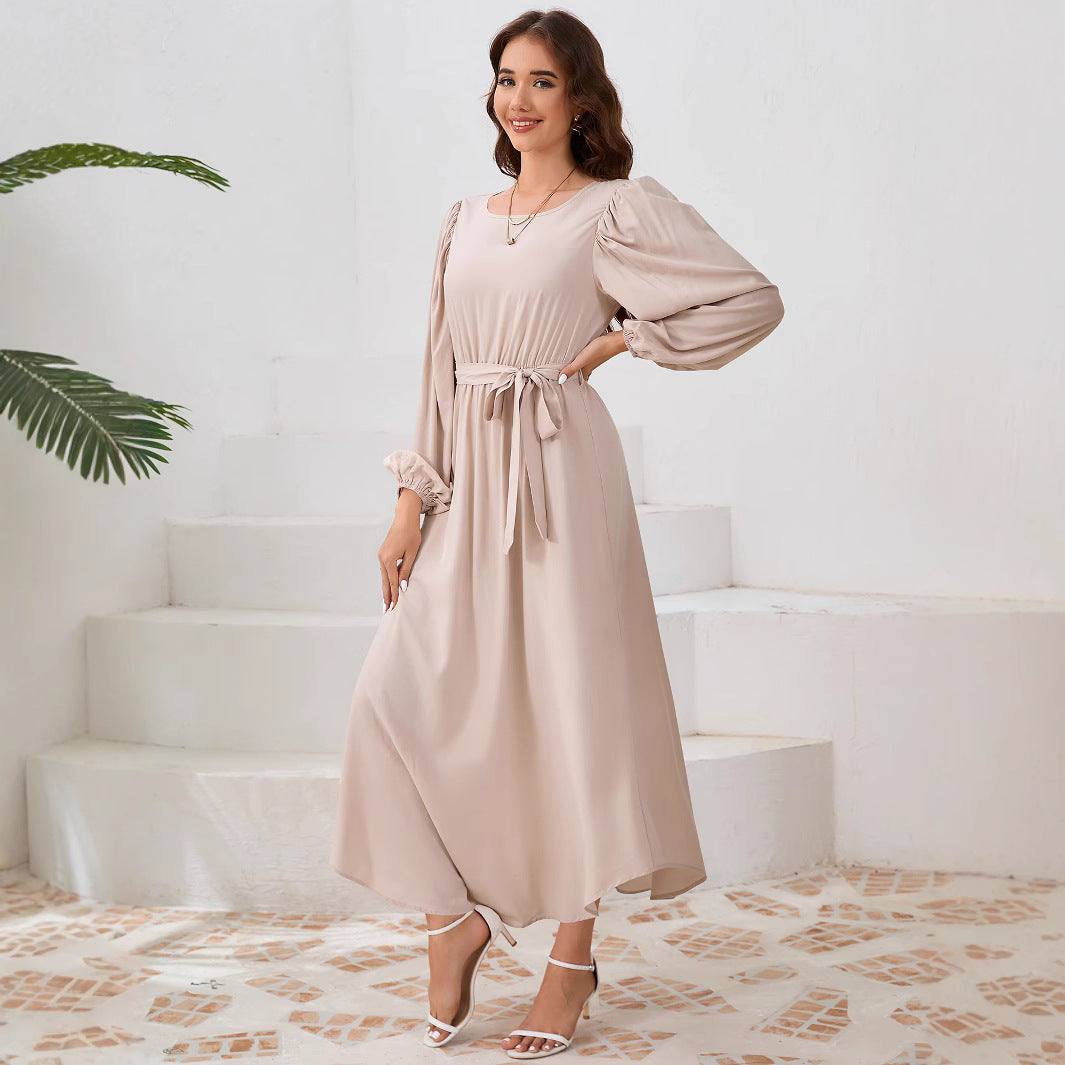 Damen Elegantes Maxikleid mit weitem Schnitt und Ballonärmeln EB