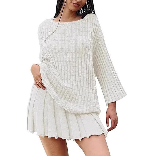 Damen lässiges Strickkleid mit asymmetrischem Saum und lockerem Schnitt EB