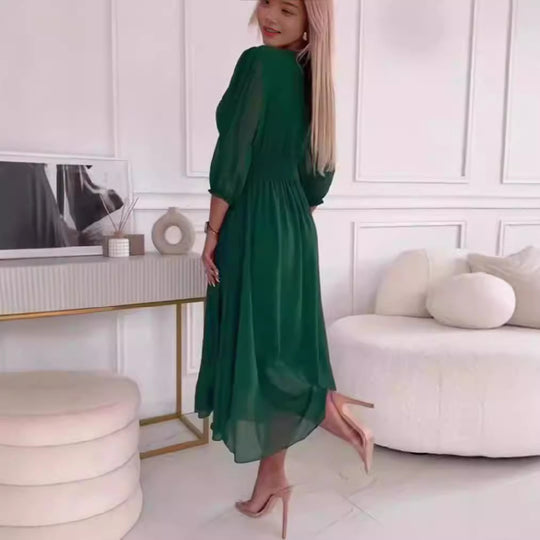 Damen Maxikleid mit elegantem V-Ausschnitt und raffiniertem Faltenwurf EB