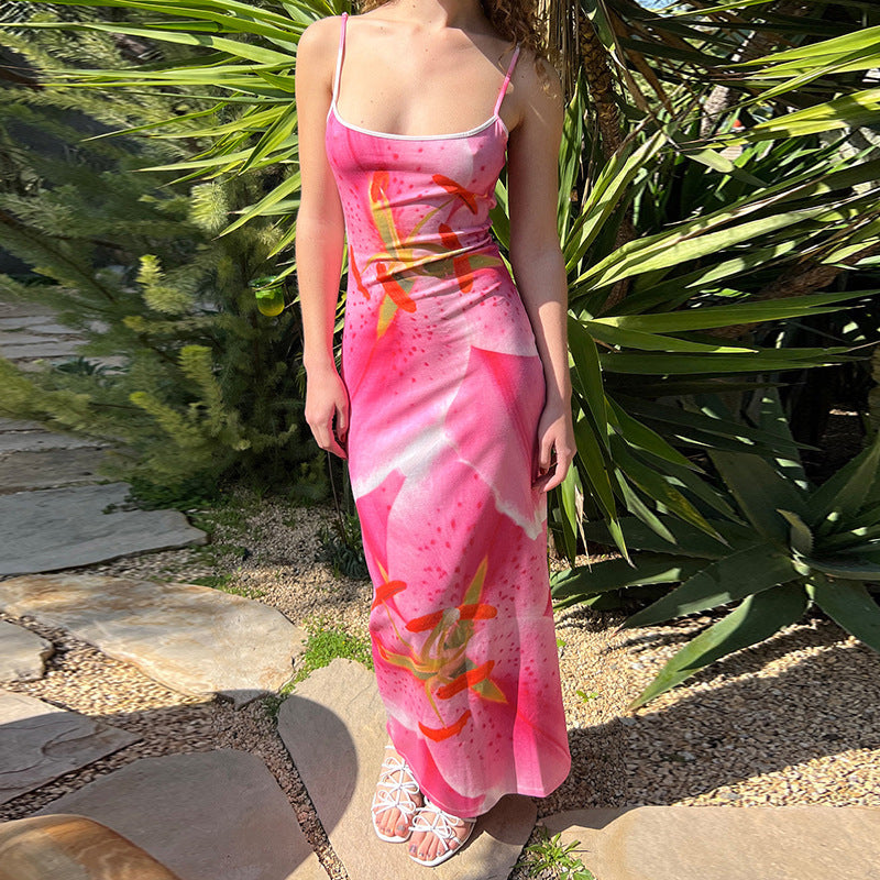 Damen Maxikleid mit floralem Print und verstellbaren Spaghettiträgern EB