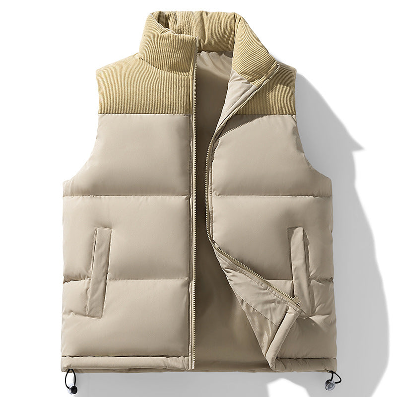 Unisex Gepolsterte Steppweste mit Cordbesatz, hohem Stehkragen und verstellbarem Kordelzug EB