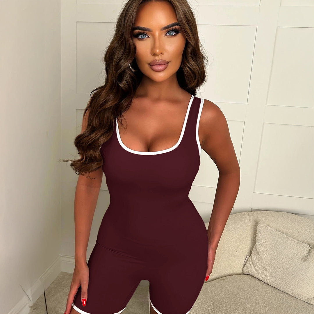 Damen Sportlicher Jumpsuit mit dekorativen Kontrastnähten und figurformendem Schnitt EB