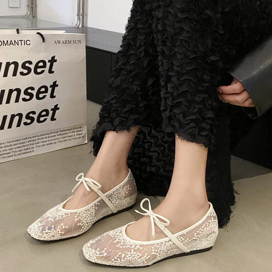 Damen Ballerinas mit zartem Spitzen-Design und eleganter Schleifenverzierung EB