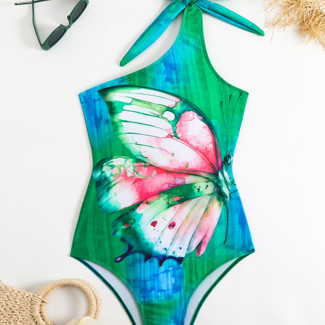 Damen Einteiler Badeanzug mit floralem Schmetterlingsdesign EB