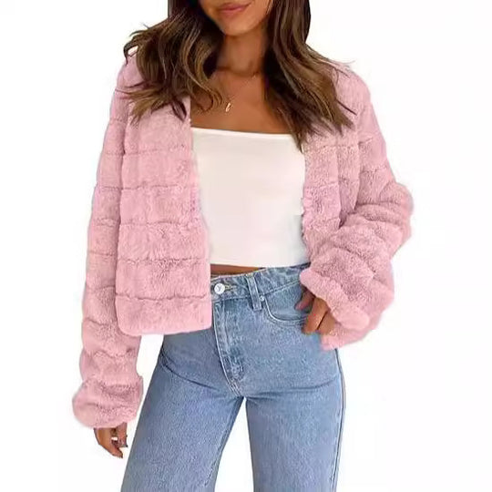 Damen Flauschige und modische Kurzjacke EB