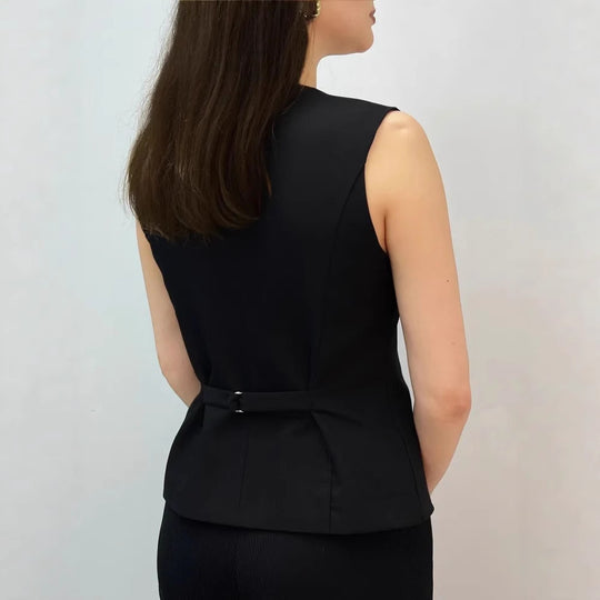 Damen Weste mit elegantem V-Ausschnitt und dekorativen Knöpfen EB