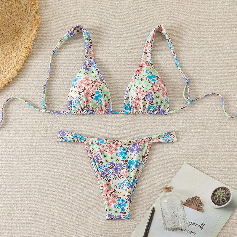 Damen Triangel-Bikini mit floralem Muster und verstellbaren Trägern EB 1779790786