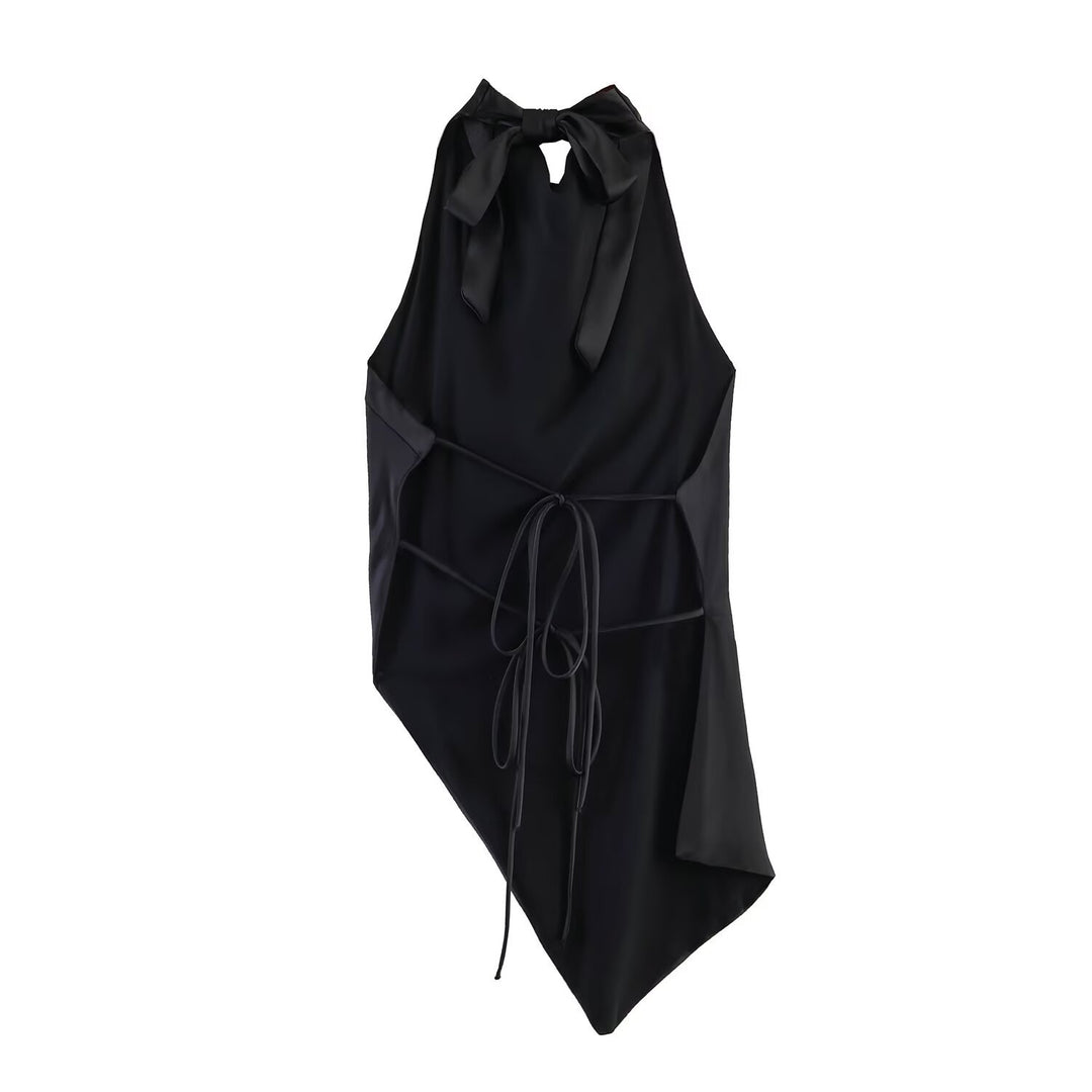 Damen elegantes Haltertop mit einzigartigem asymmetrischem Schnitt und dekorativem Knoten EB