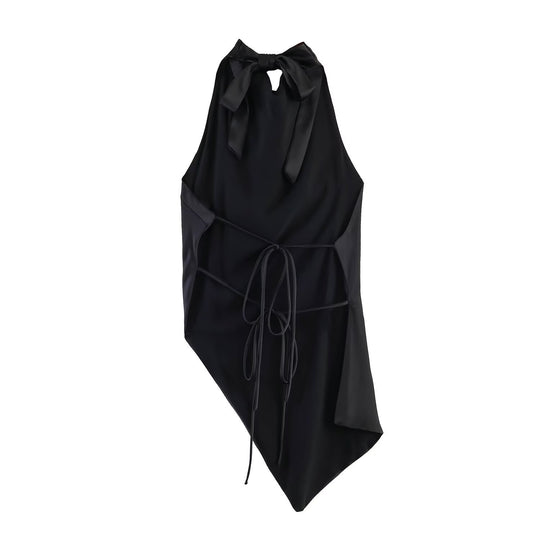 Damen elegantes Haltertop mit einzigartigem asymmetrischem Schnitt und dekorativem Knoten EB