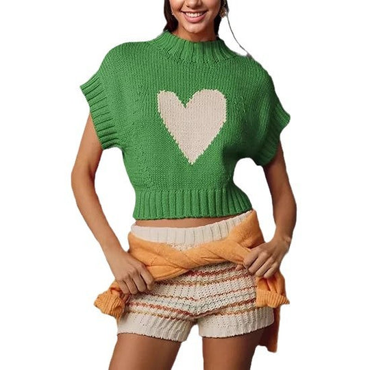 Damen Pullover mit Herzmotiv und kurzem Schnitt EB