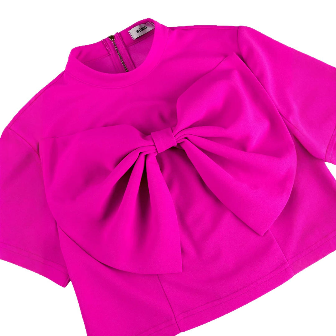 Damen Modische kurzärmlige Bluse mit dekorativem Schleifen-Detail EB