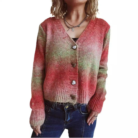 Damen Strickjacke mit luxuriösem Mohair-Material und modischen Herzknöpfen EB