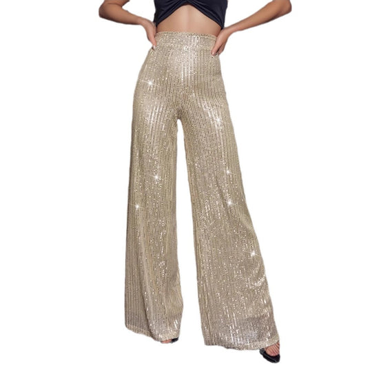 Damen Glänzende Weite Hose im festlichen Design EB