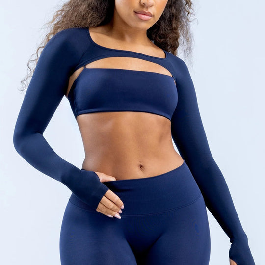 Damen Sportliches Langarm Crop-Top mit angeschnittenem Design EB