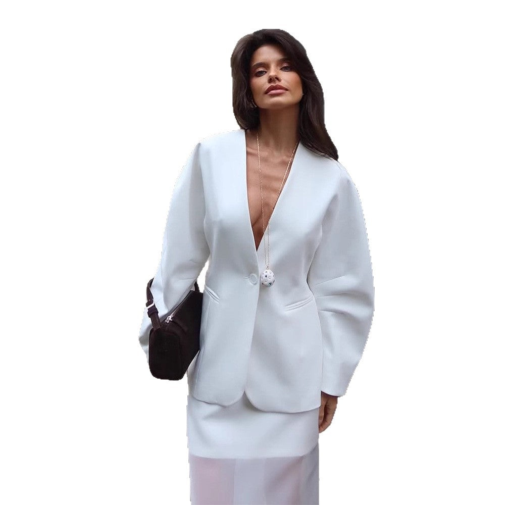 Damen elegante Blazerjacke mit dramatischen Puffärmeln EB