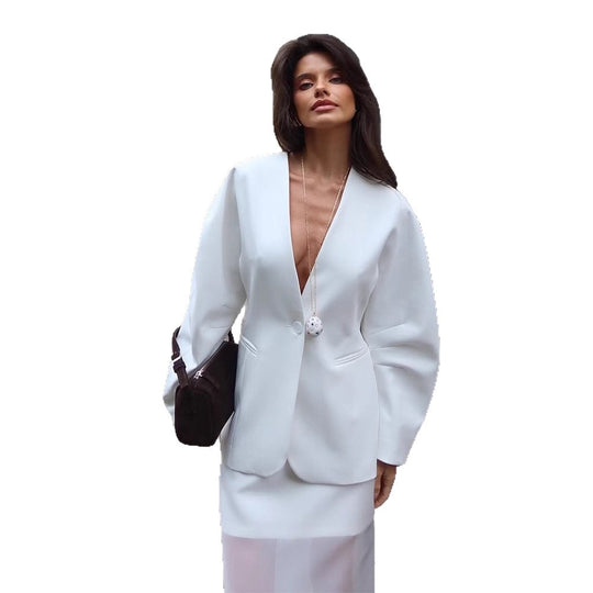 Damen elegante Blazerjacke mit dramatischen Puffärmeln EB
