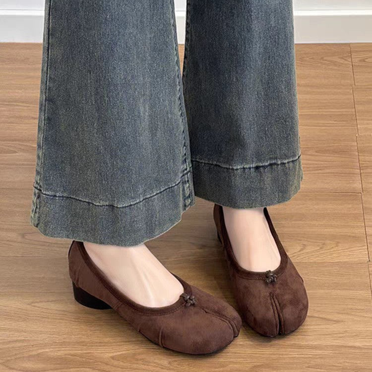 Damen elegante Ballerinas mit komfortablem Blockabsatz und modischem Falten-Design EB