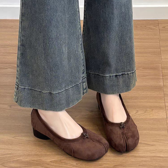 Damen elegante Ballerinas mit komfortablem Blockabsatz und modischem Falten-Design EB