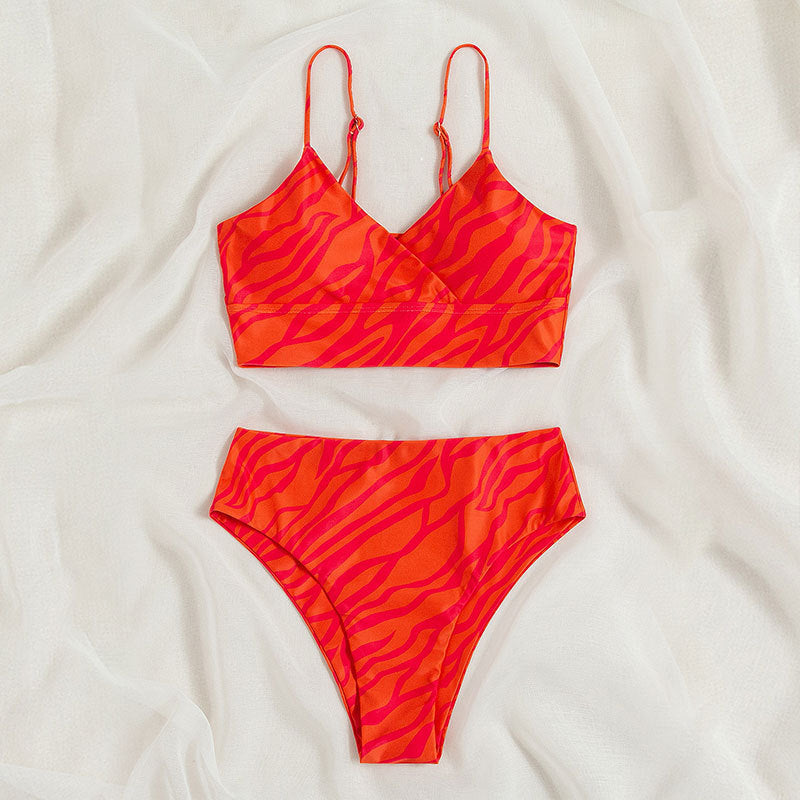 Damen Triangel-Bikini mit asymmetrischem Schnitt und trendigem Tigermuster EB