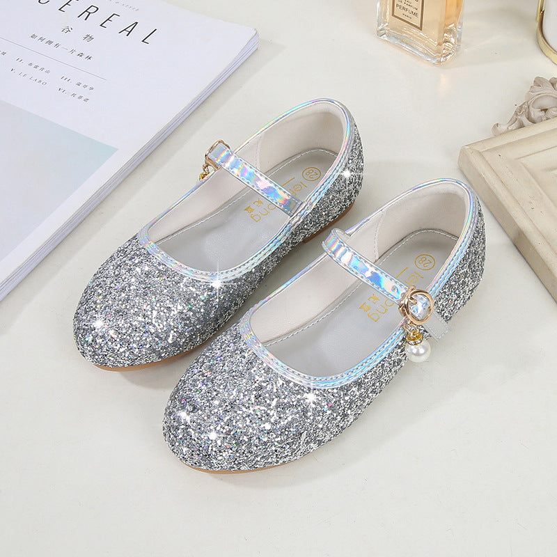 Mädchen Glitzernde Mary Jane Ballerinas mit Perlenapplikation EB